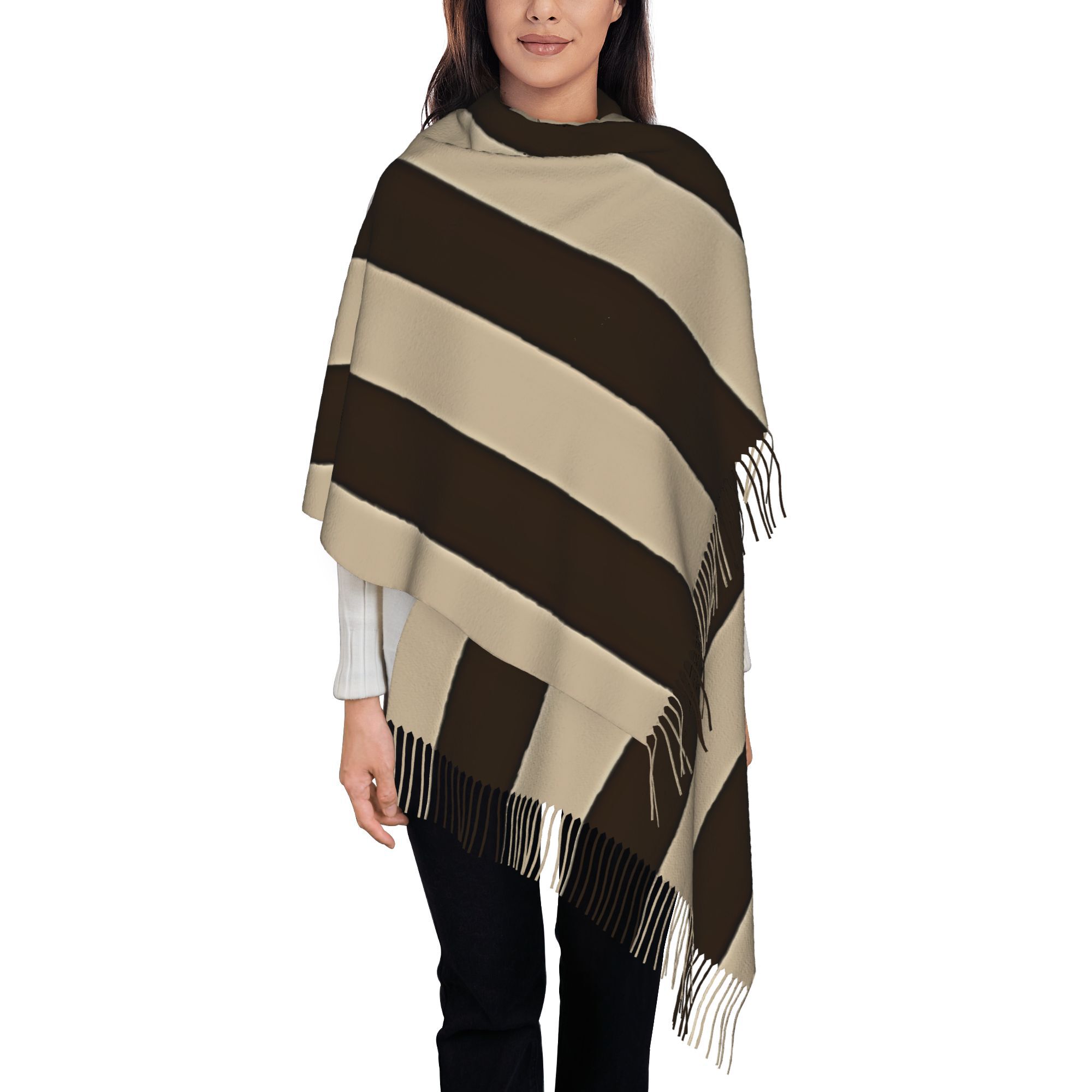 Tassel Fringe Trim - 1pc Vertical Brown & Beige Striped